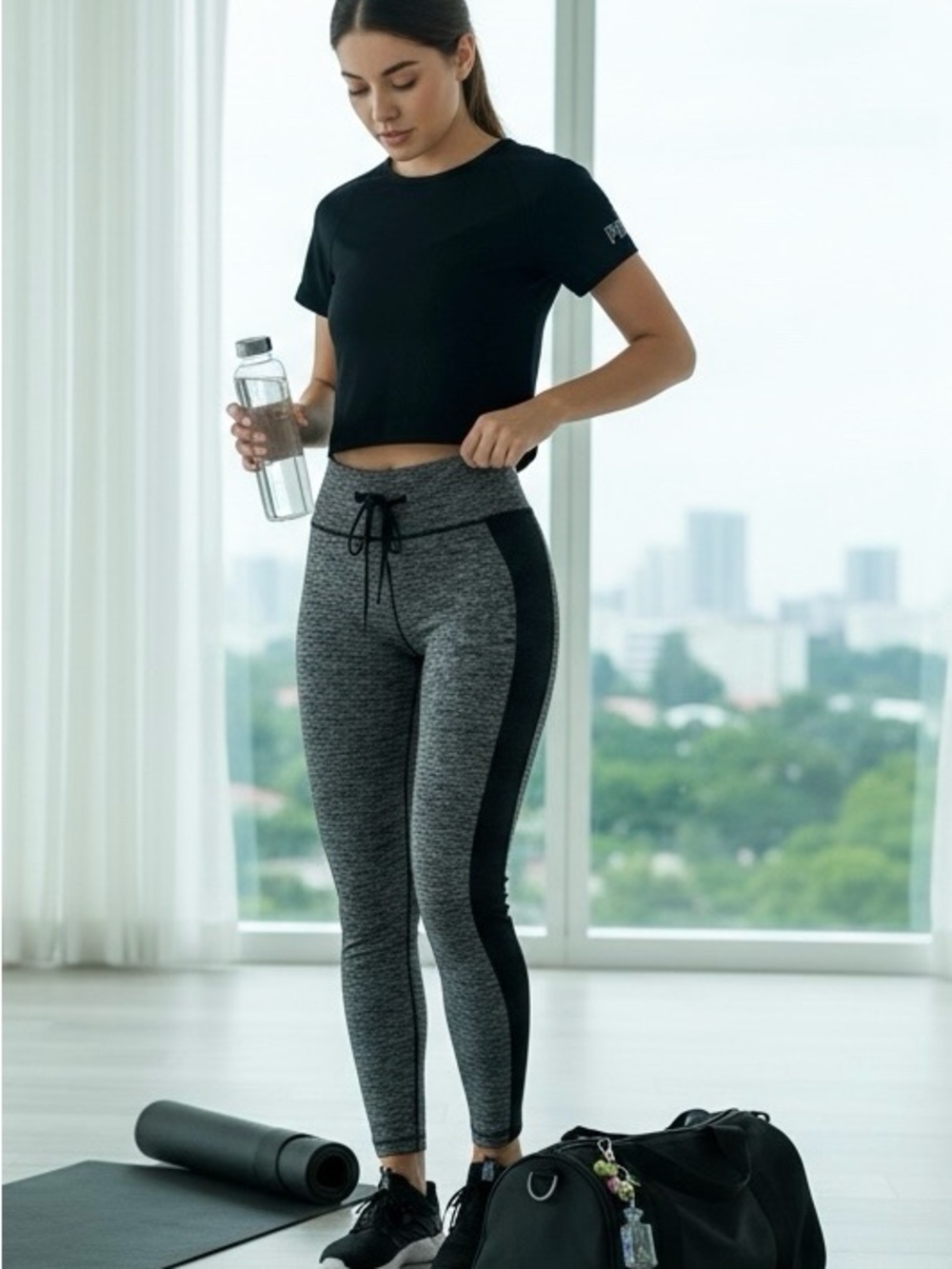 PINK Victoria's Secret Grey & Black Side-Panel Leggings